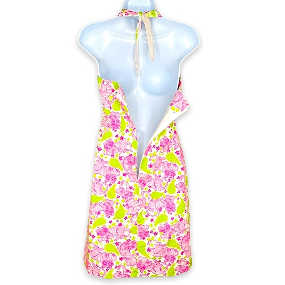 Lilly Pulitzer White Label Pink Blackjack Cat Print Halter Dress Size 2 - Picture 4 of 8